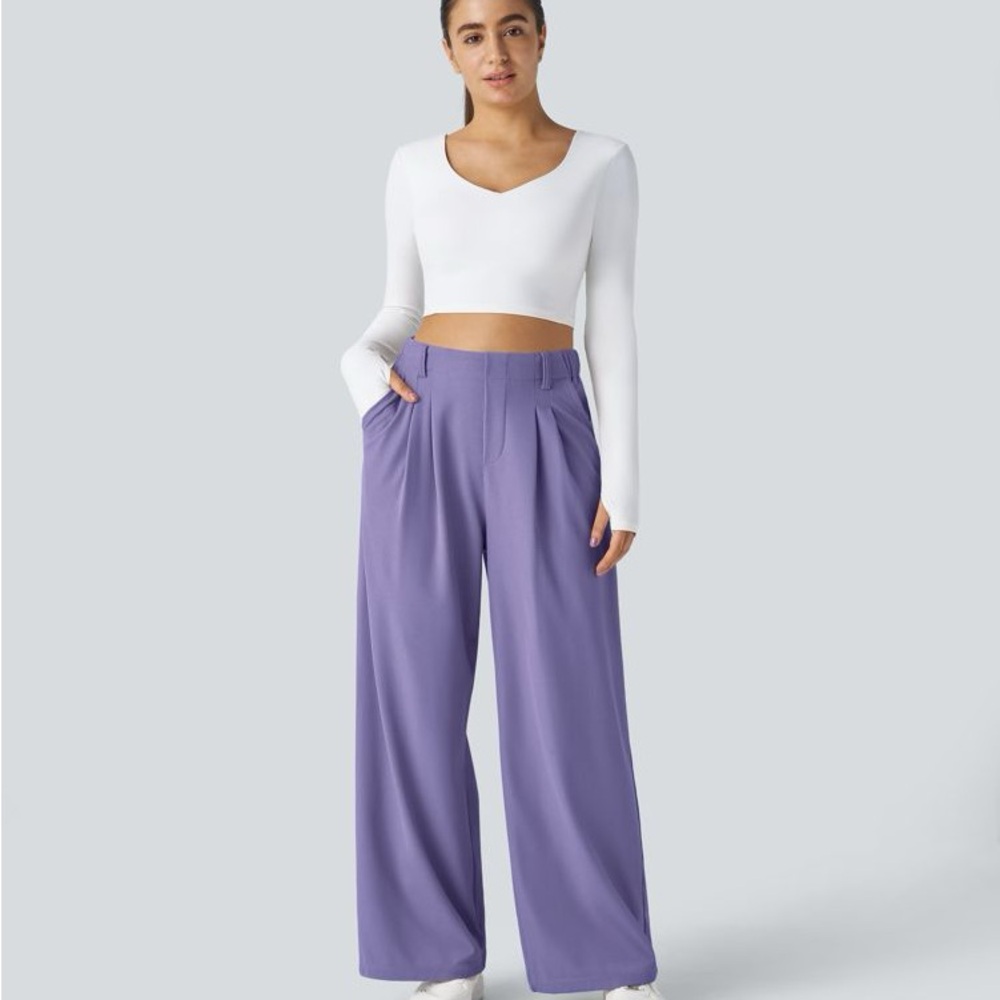 Halara Flex™ High Waisted Pocket Wide Leg Waffle Work Pants -purple